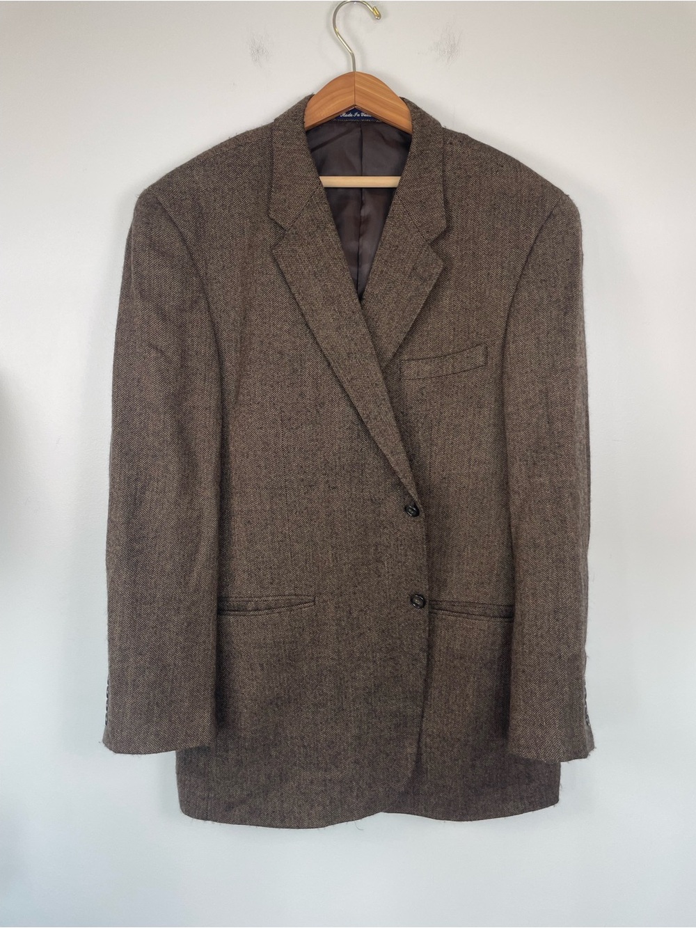Vintage Alan Flusser Lambswool Cashmere Herringbone Sport Coat 48L Fair Blazer